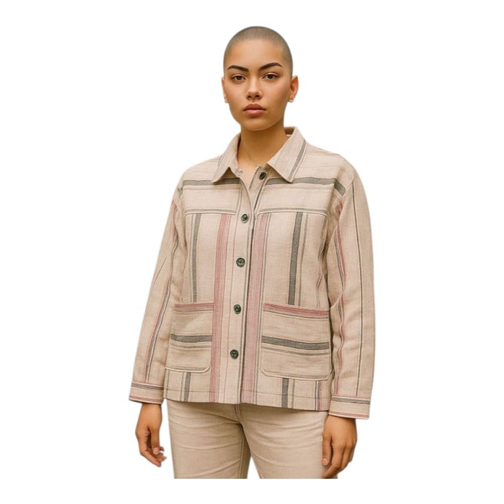 Anthropologie Anouk Grewal Jacket Cotton Weave Lined Striped S Cream Neutral